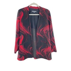 Elliott Lauren red and black collarless abstrtact long cardigan